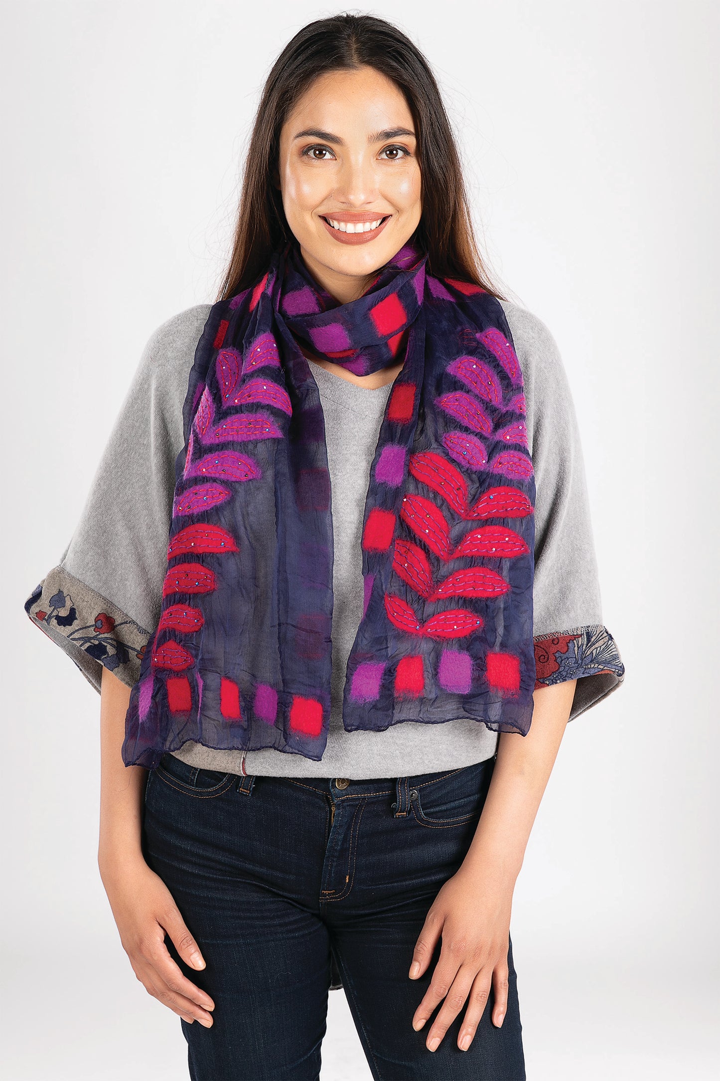 Purple Leaf Silk/Wool Scarf. SF181