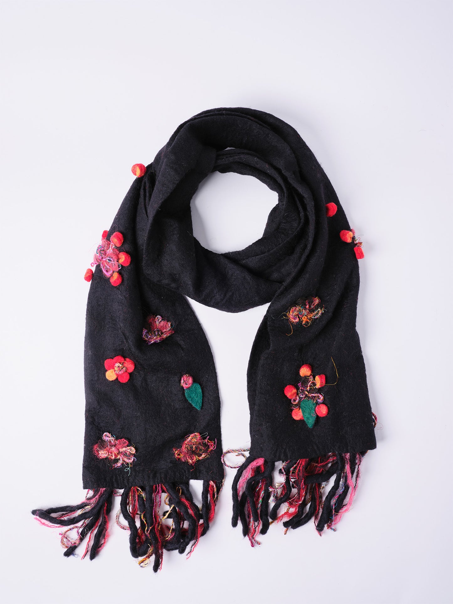 Felted Floral Scarf with Fringes.