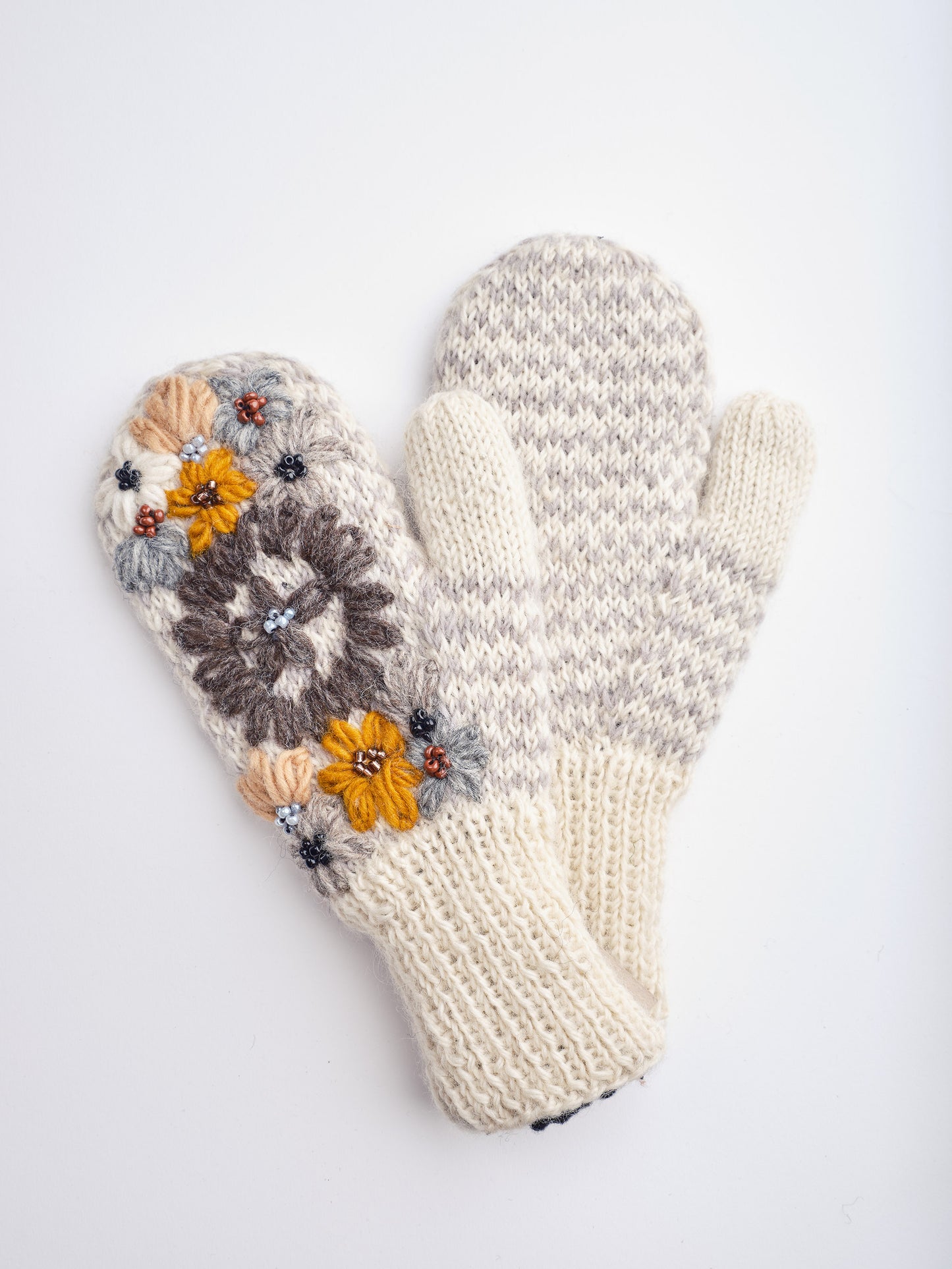 Embroidery Wool Beaded Floral Beanie Set.