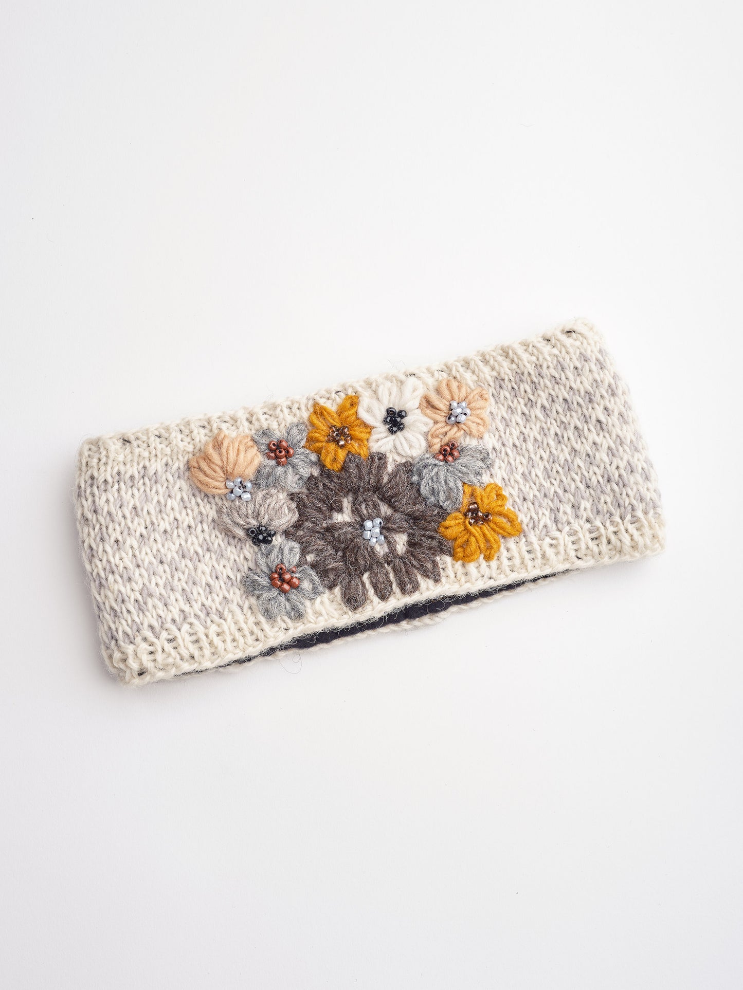 Embroidery Wool Beaded Floral Beanie Set.