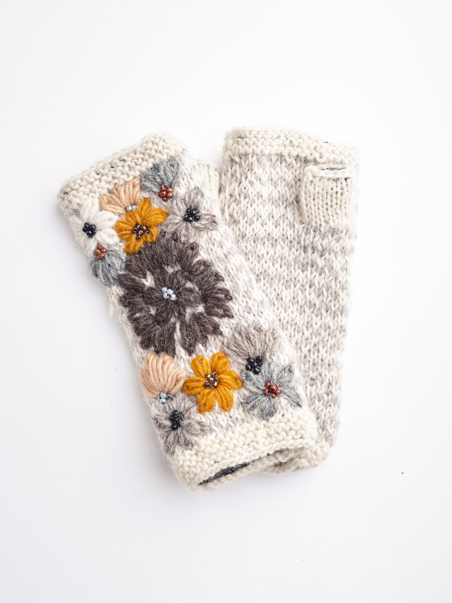 Embroidery Wool Beaded Floral Beanie Set.