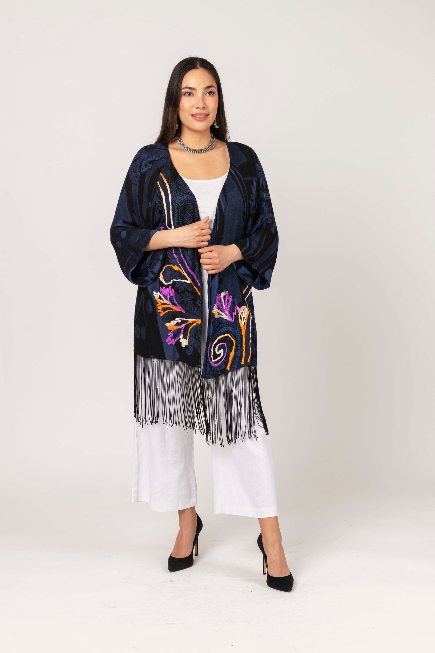 Violet Fringes & Embroidered Cover-Up