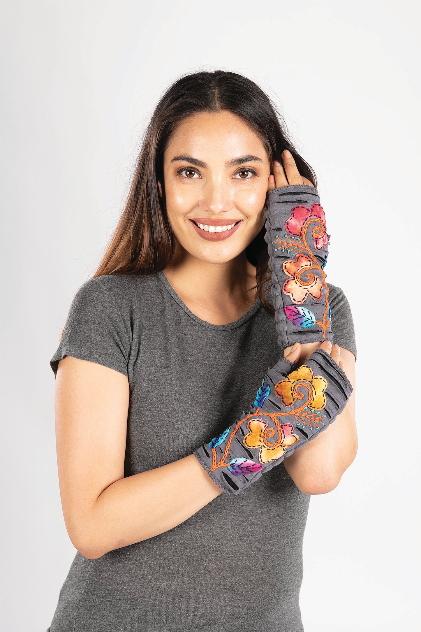 Embroidered Fingerless Gloves.