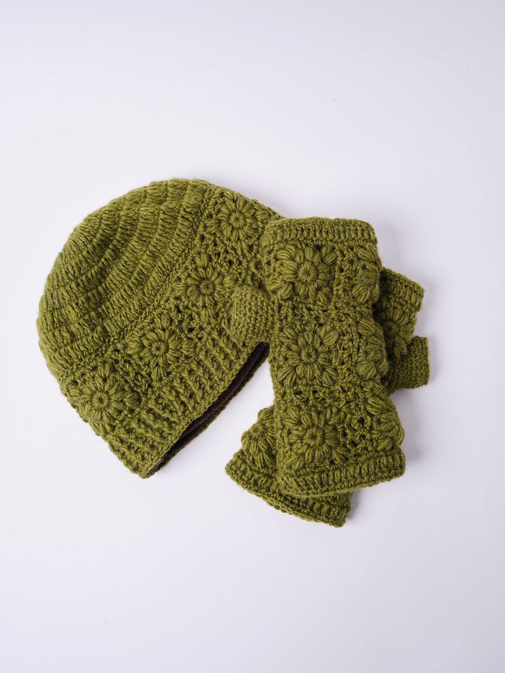 Floral Crochet Merino Wool Beanie