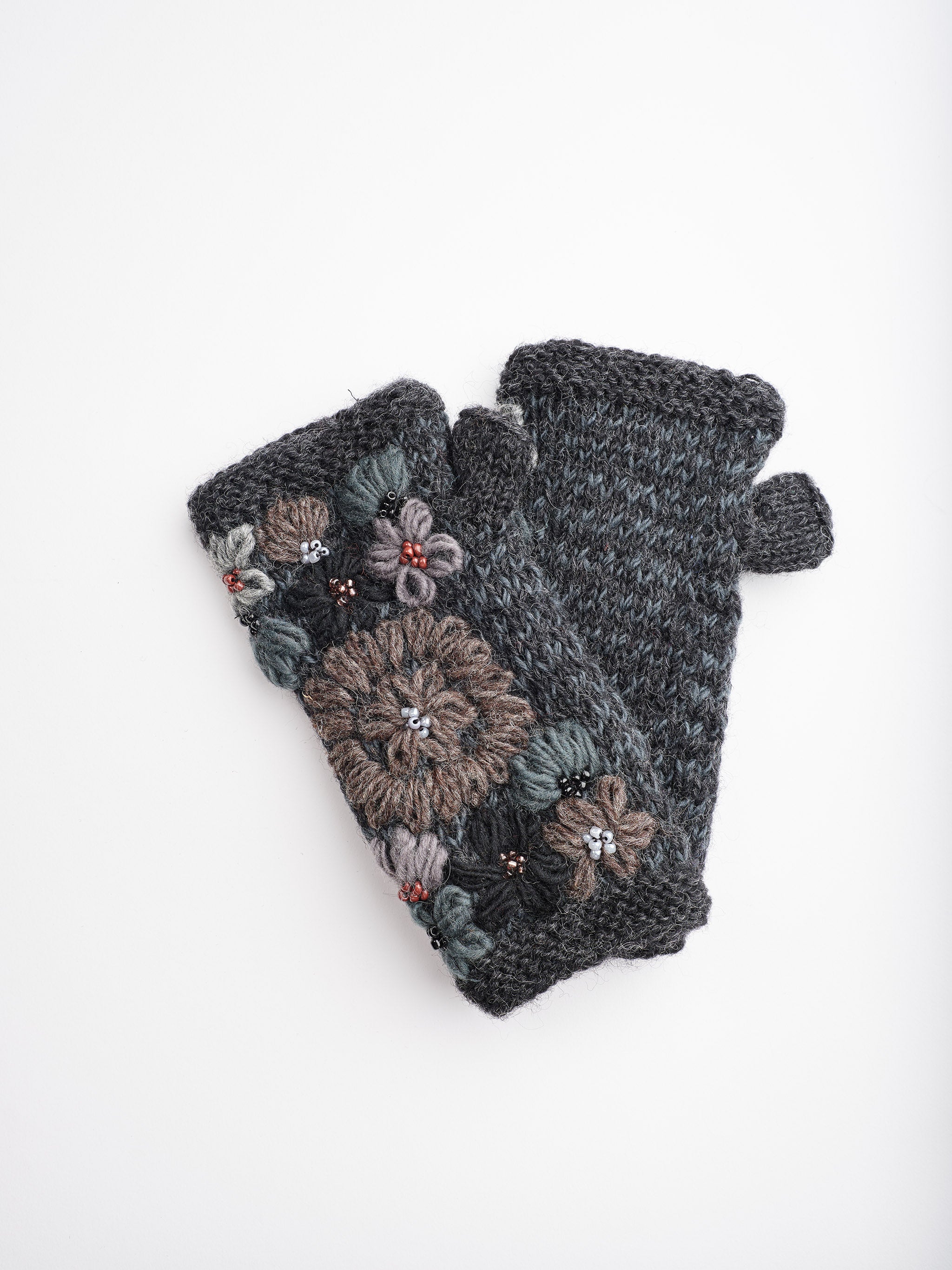 Embroidery Wool Beaded Floral Beanie.