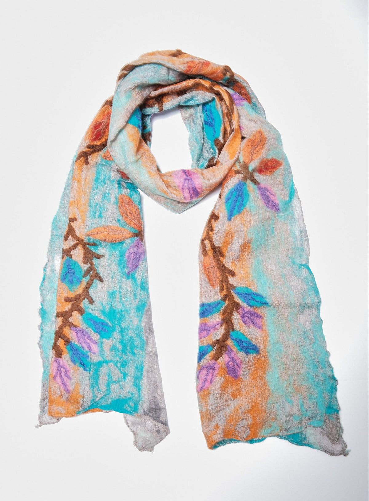 Petal felted wool on silk Scarf. SK 27