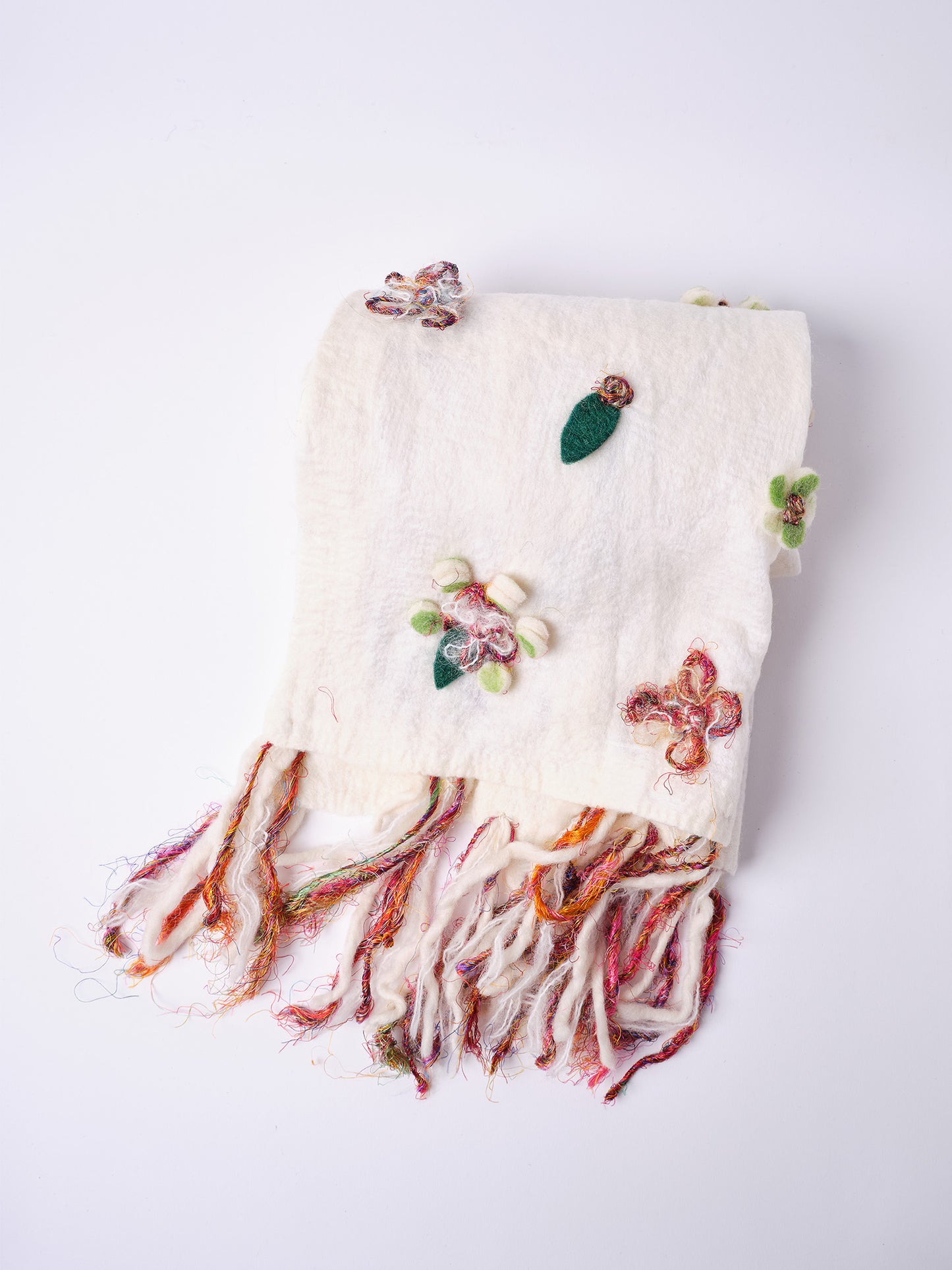 Felted Floral Scarf with Fringes.