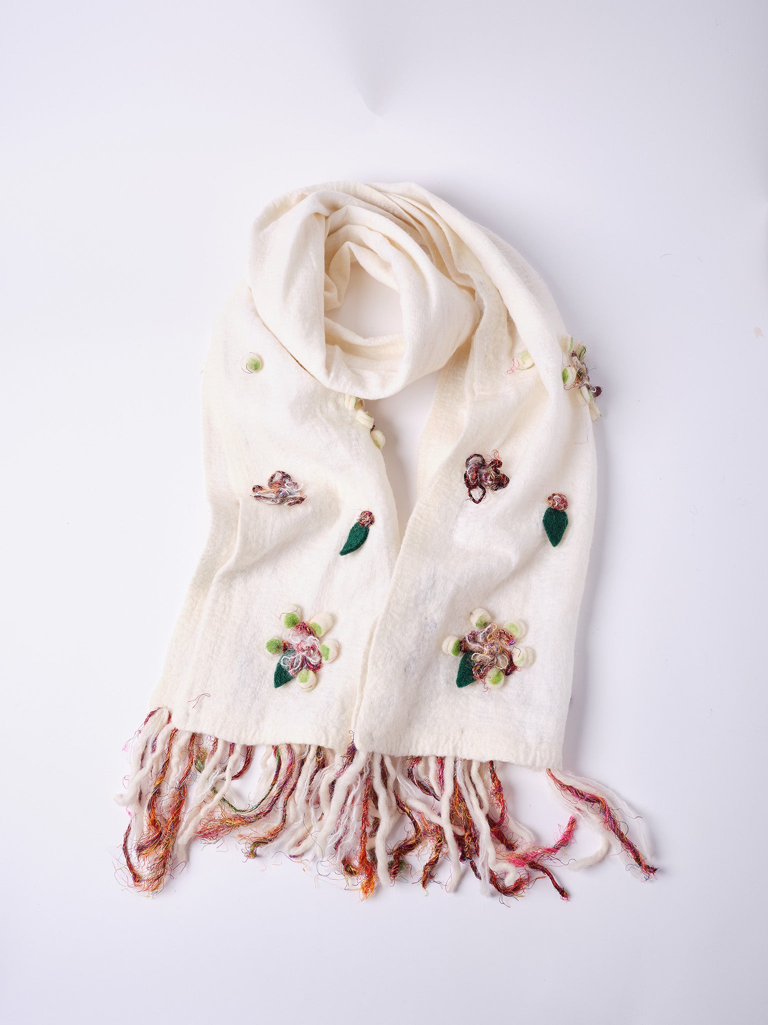 Felted Floral Scarf with Fringes.