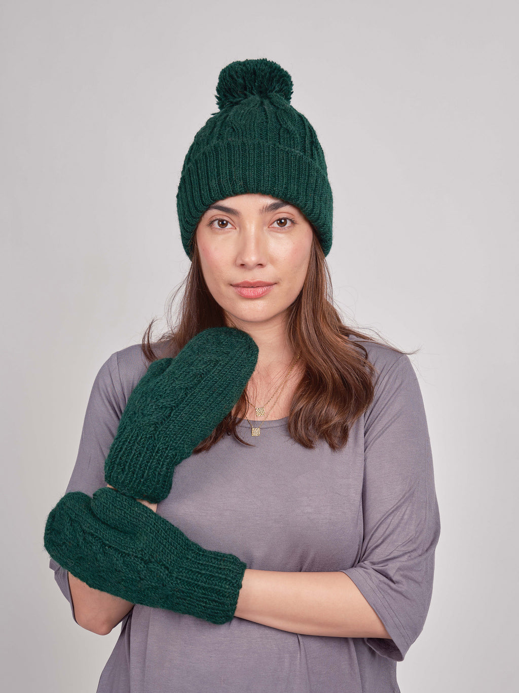 Cable Knit Pom Pom Beanie.