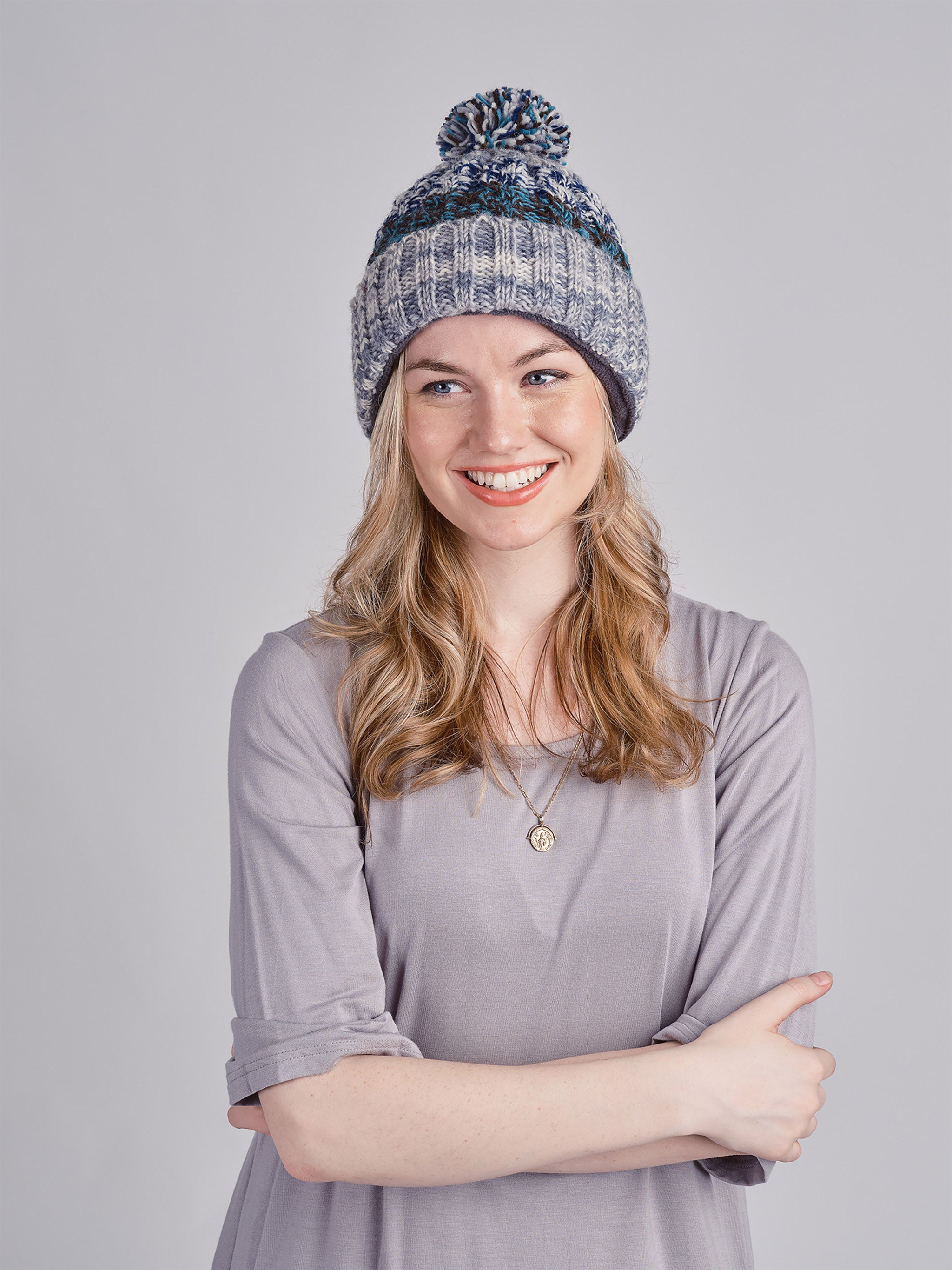 Cable Knit Pom Pom Beanie.