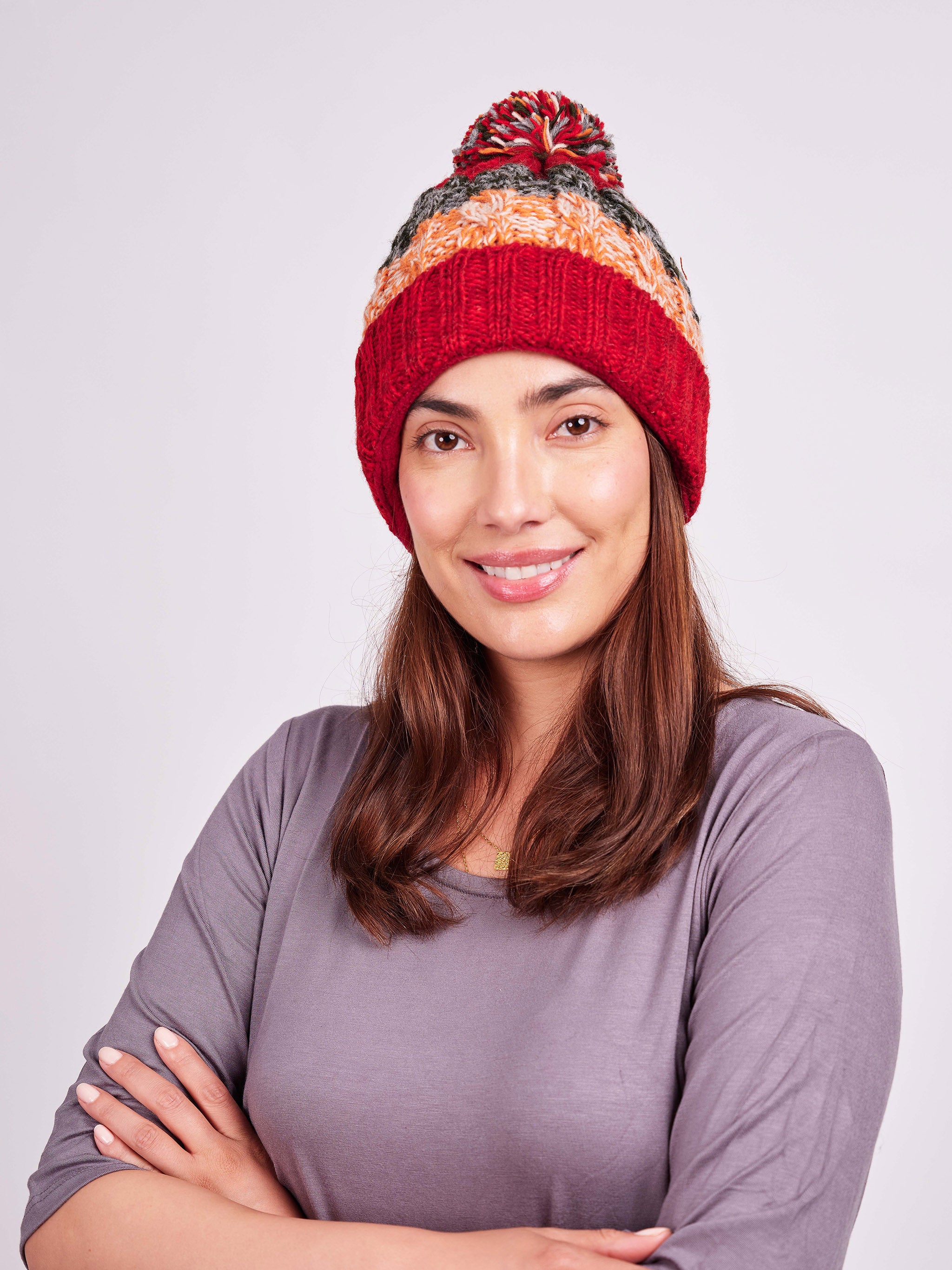 Cable Knit Pom Pom Beanie.
