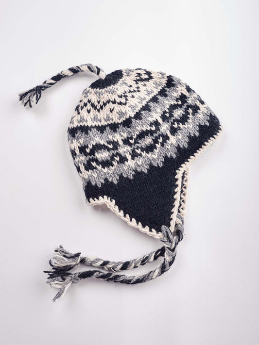 Fair Isle Adult Earflap Wool Beanie.