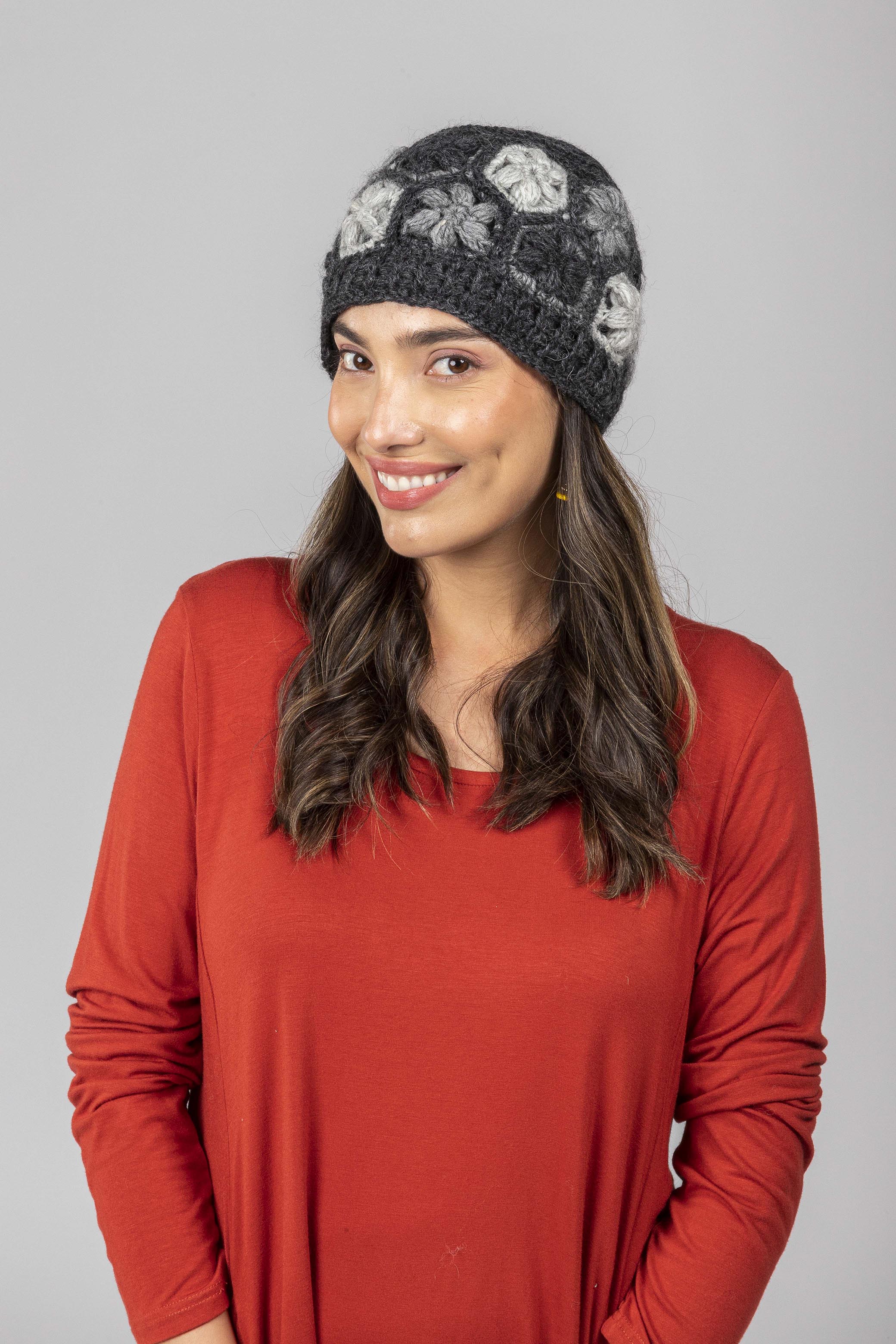 Floral Crochet Wool Beanie.