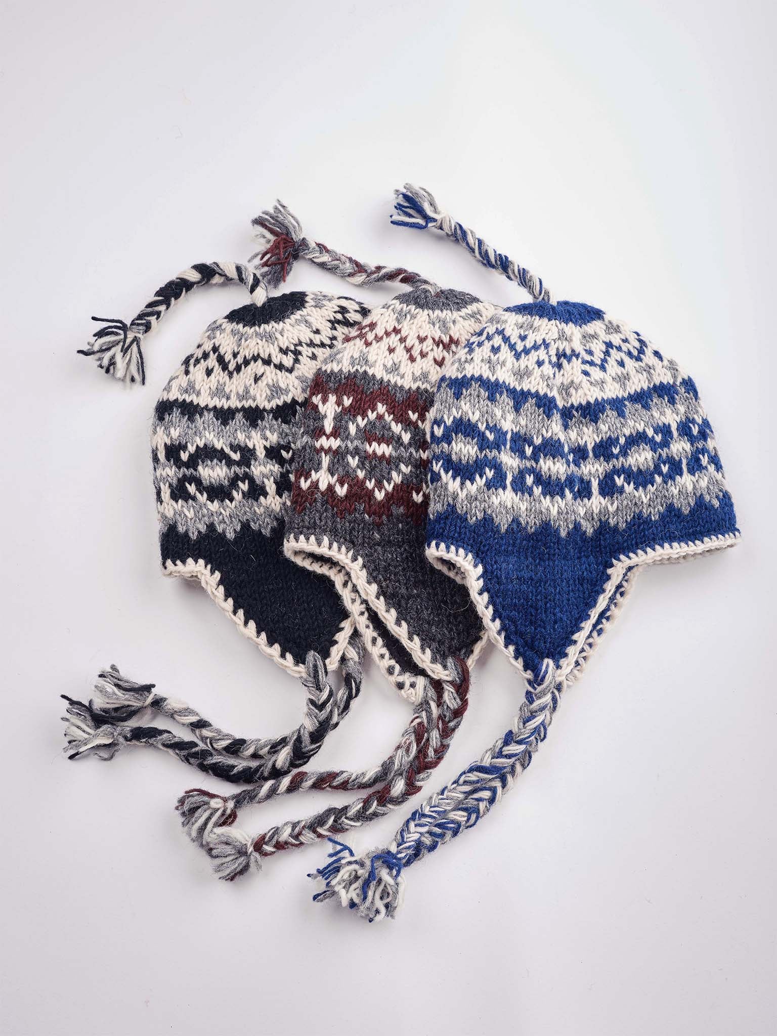 Fair Isle Adult Earflap Wool Beanie.