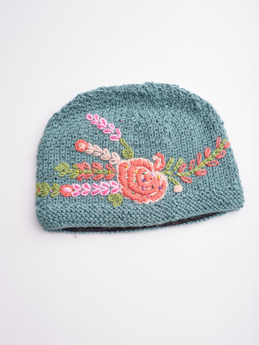 Rose Embroidered Beanie Set.