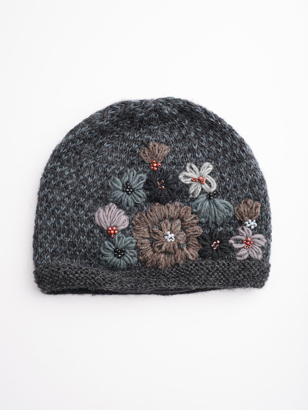 Embroidery Wool Beaded Floral Beanie.
