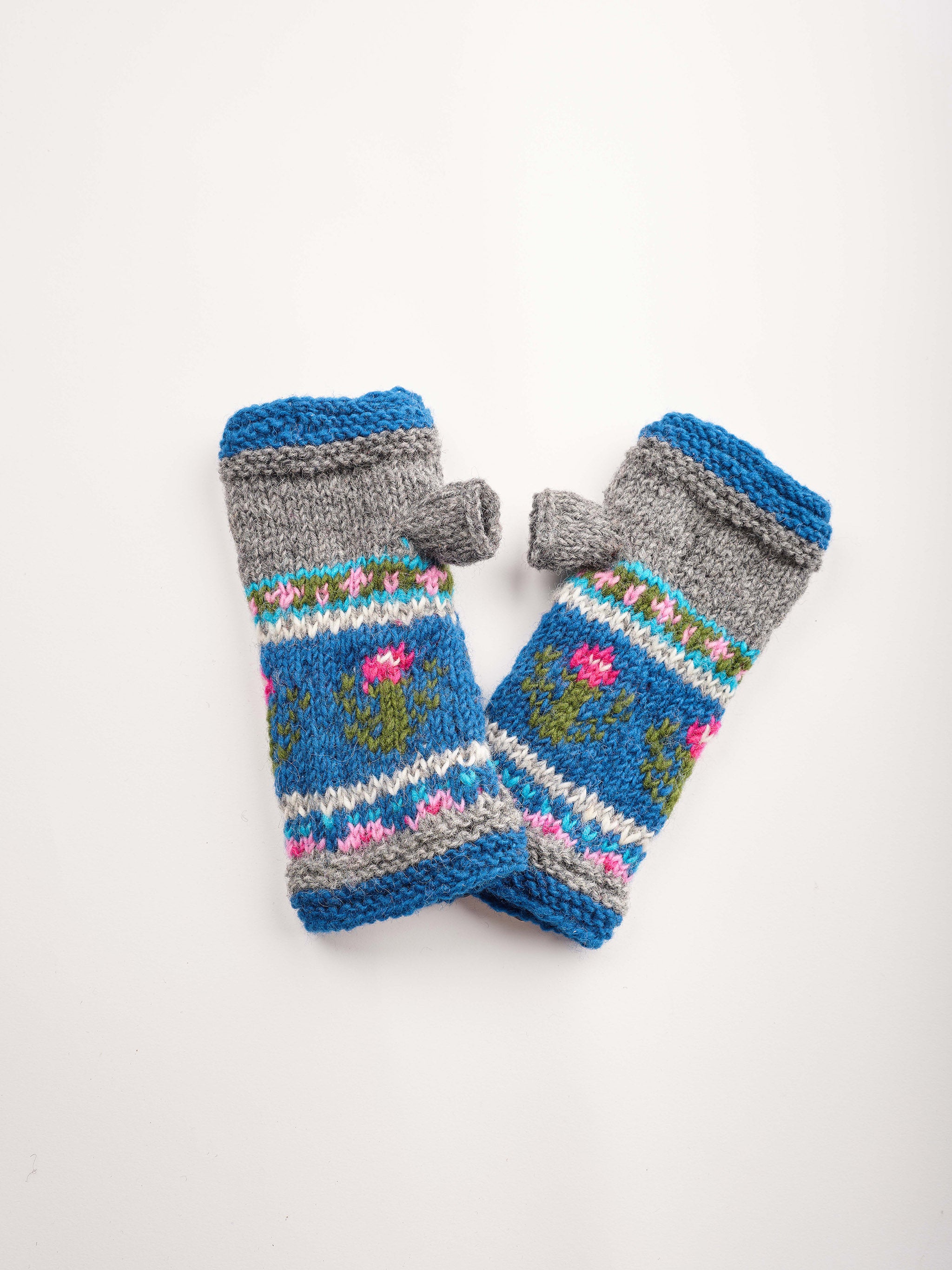 Knit Blue Flora Beanie  & Handwarmer.