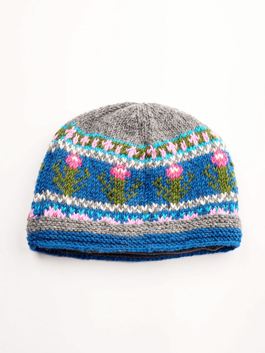 Knit Blue Flora Beanie  & Handwarmer.