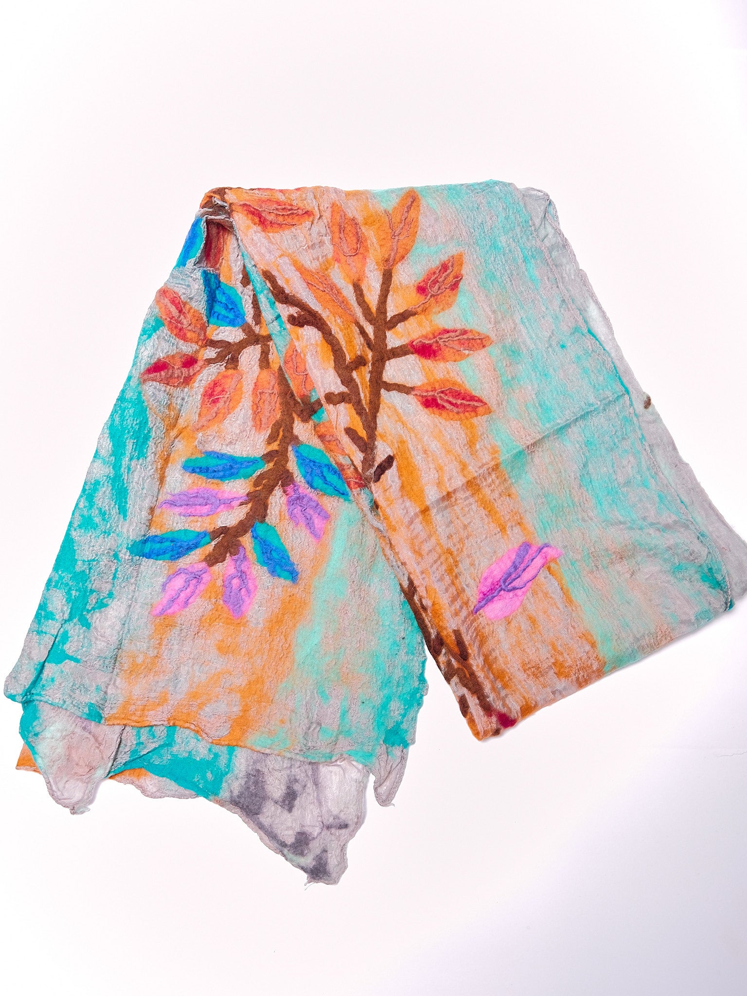 Petal felted wool on silk Scarf. SK 27