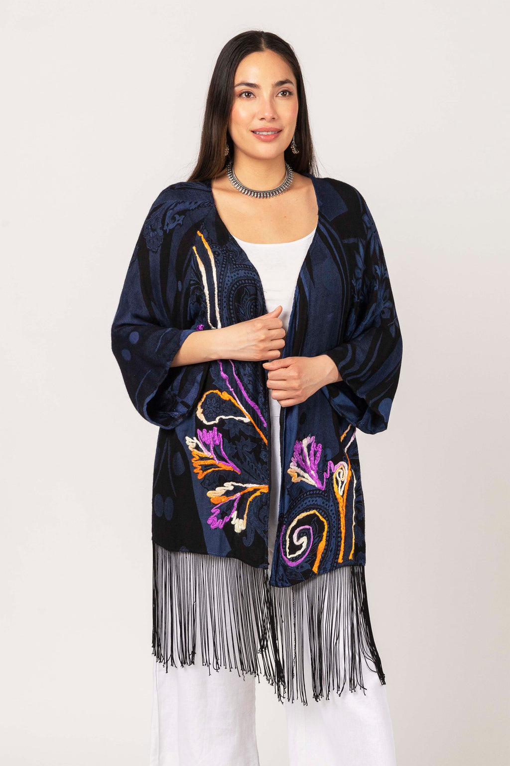 Violet Fringes & Embroidered Cover-Up