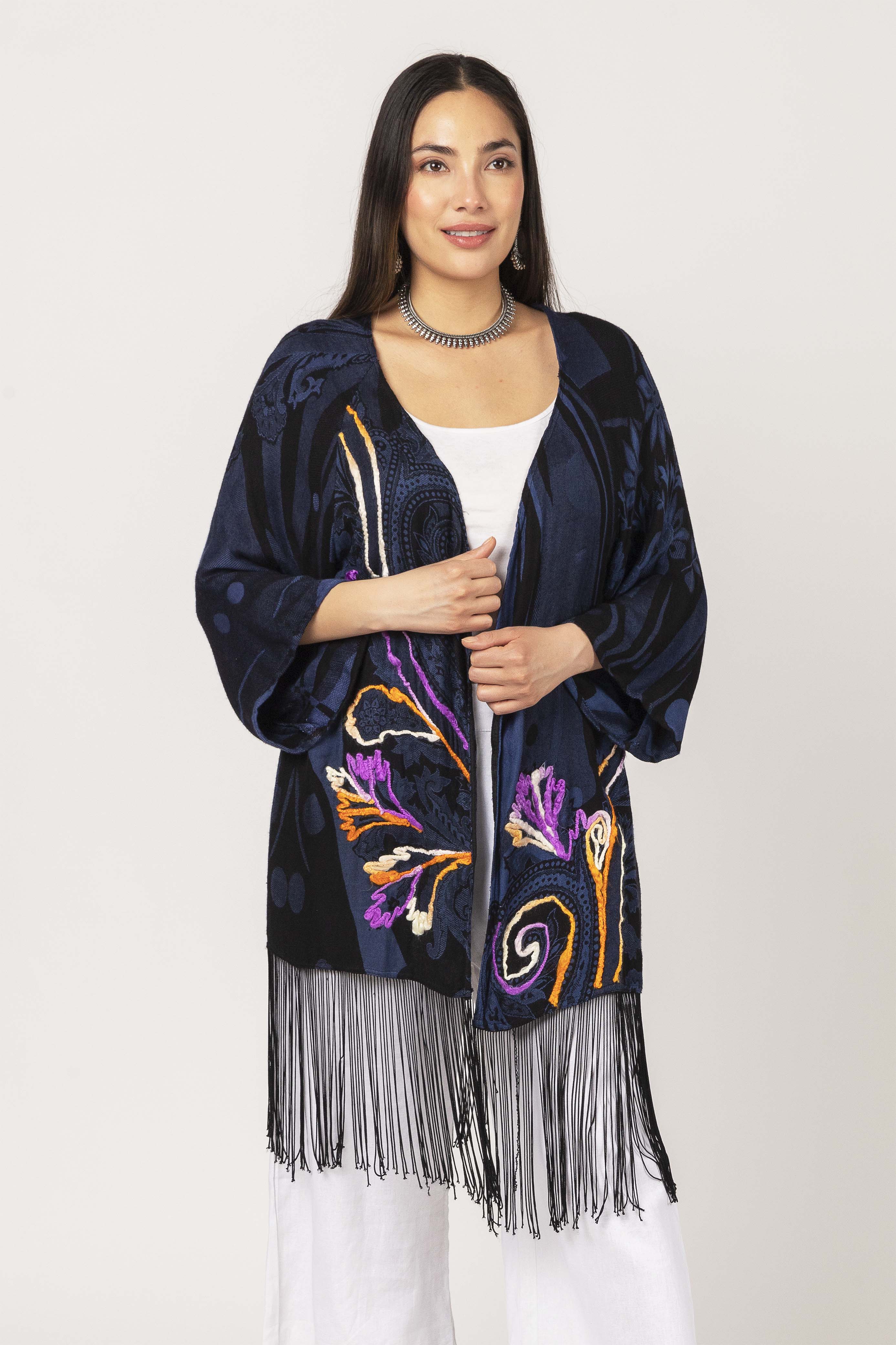 Violet Fringes & Embroidered Cover-Up