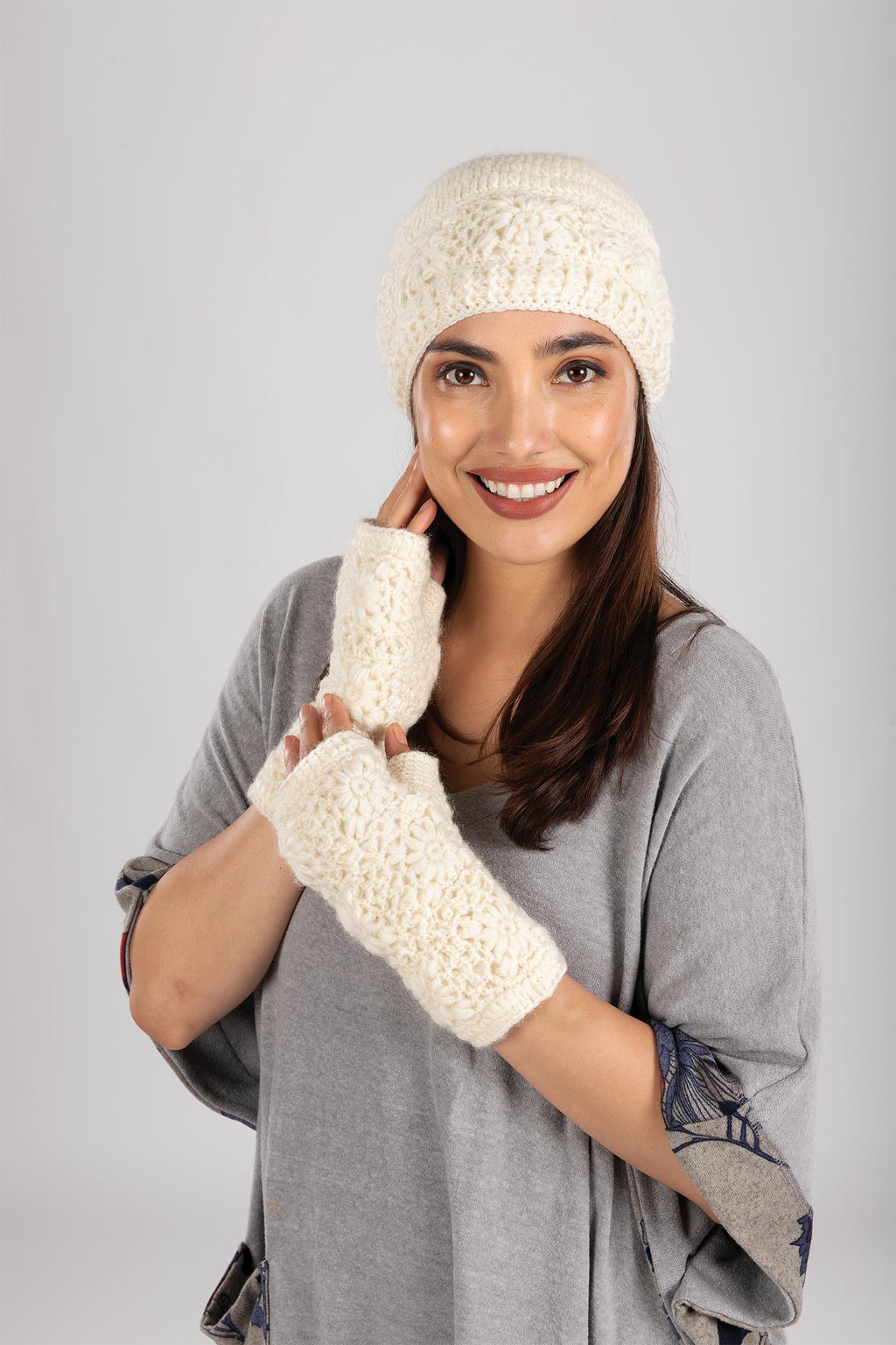 Floral Crochet Merino Wool Beanie