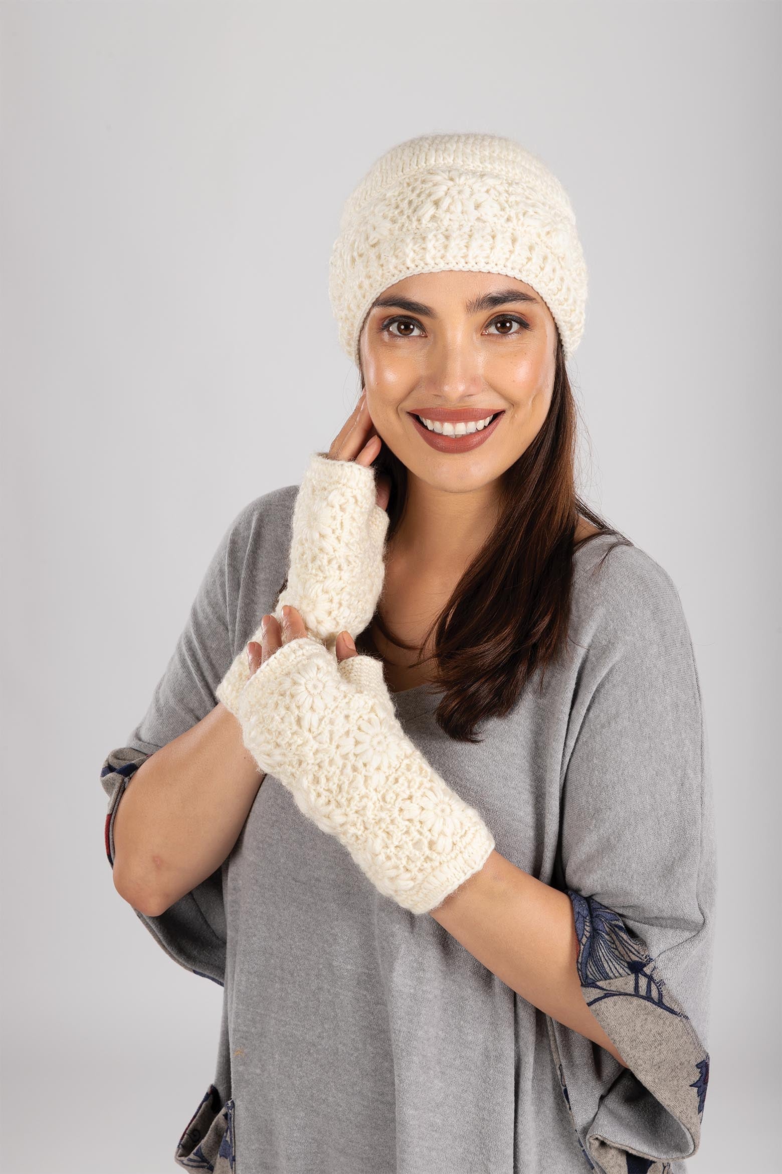 Floral Crochet Merino Wool Beanie