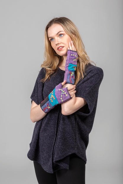 Embroidered Patchwork Fingerless Gloves.