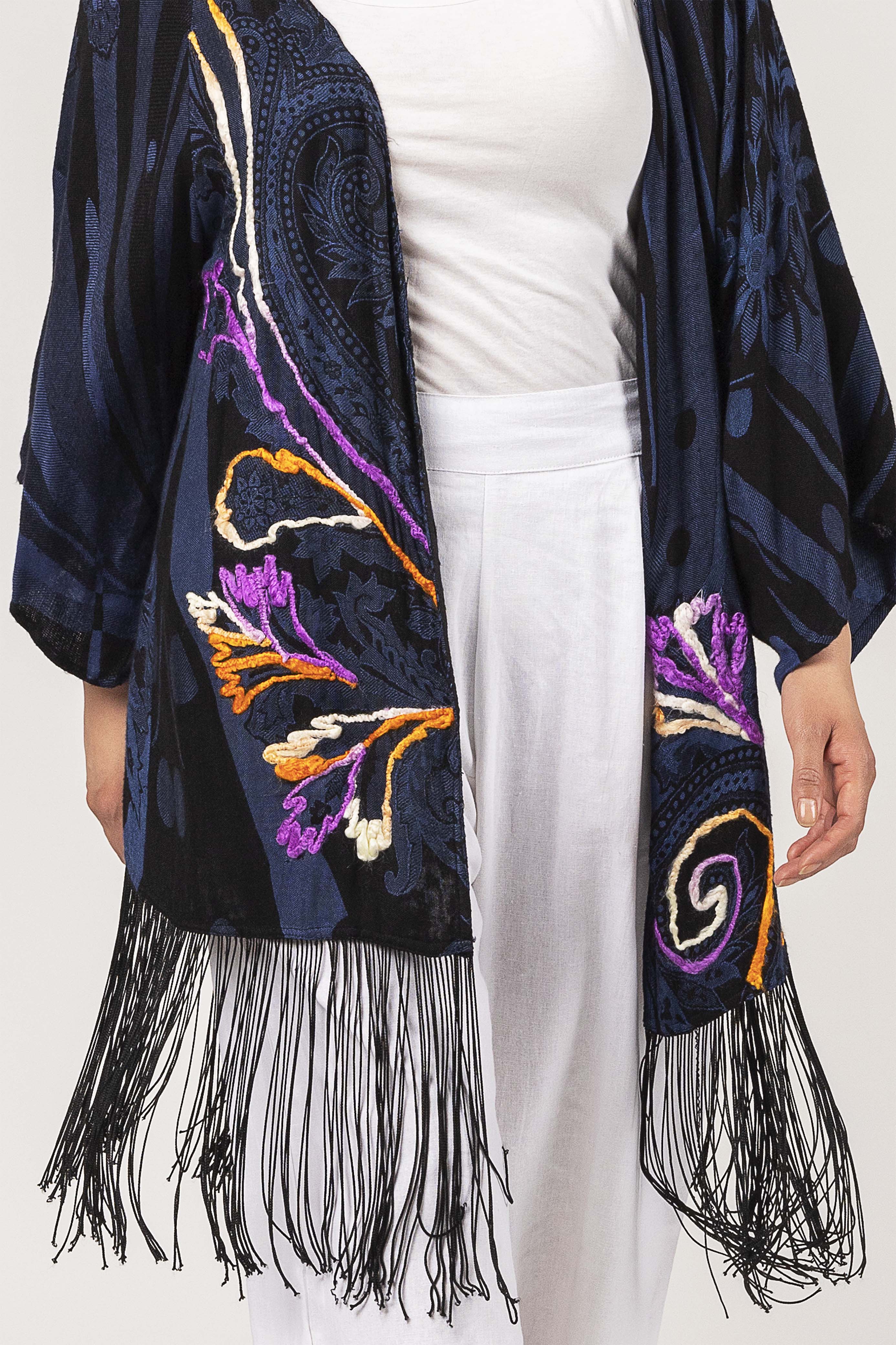 Violet Fringes & Embroidered Cover-Up