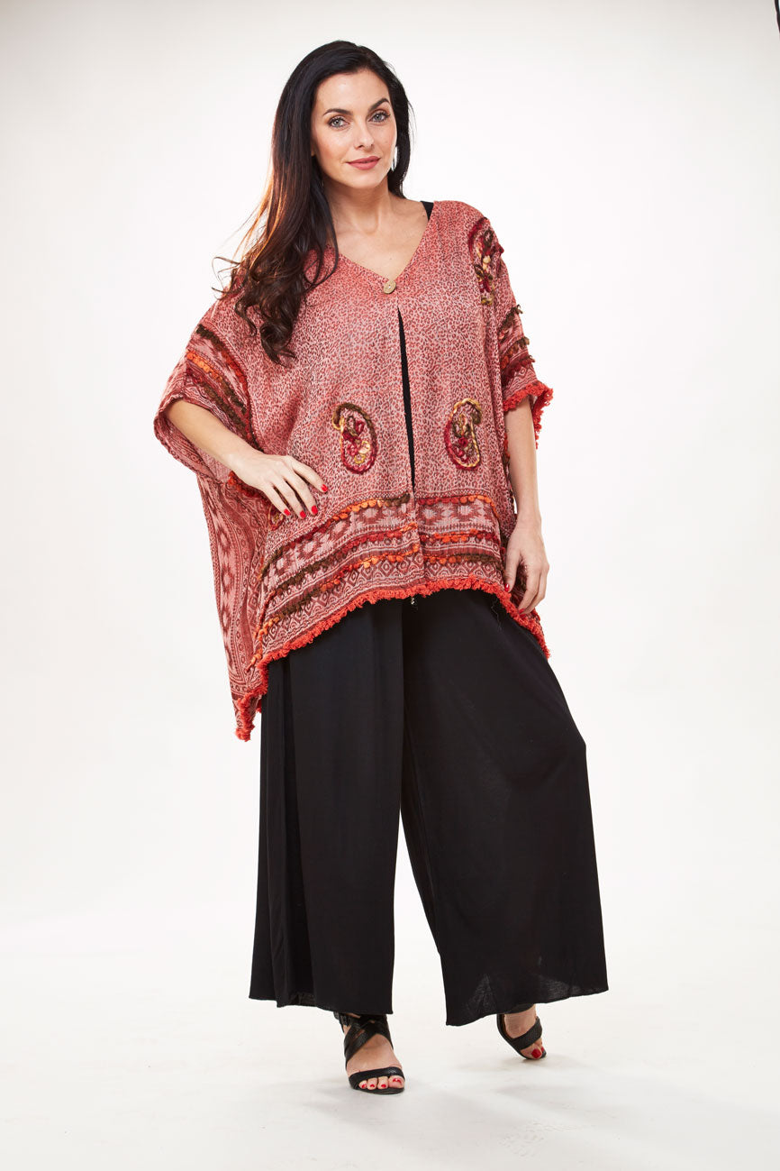 Embroidered Button Cover Up